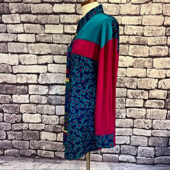 Jo Hardin Vintage Multicolored Long Sleeve Blouse Size 12 - Picture 4 of 10